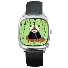 Red Panda Bamboo Firefox Animal Square Metal Watch by Nexatart