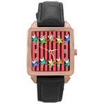 Star Christmas Greeting Rose Gold Leather Watch  Front