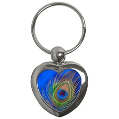 Blue Peacock Feather Key Chains (heart) 