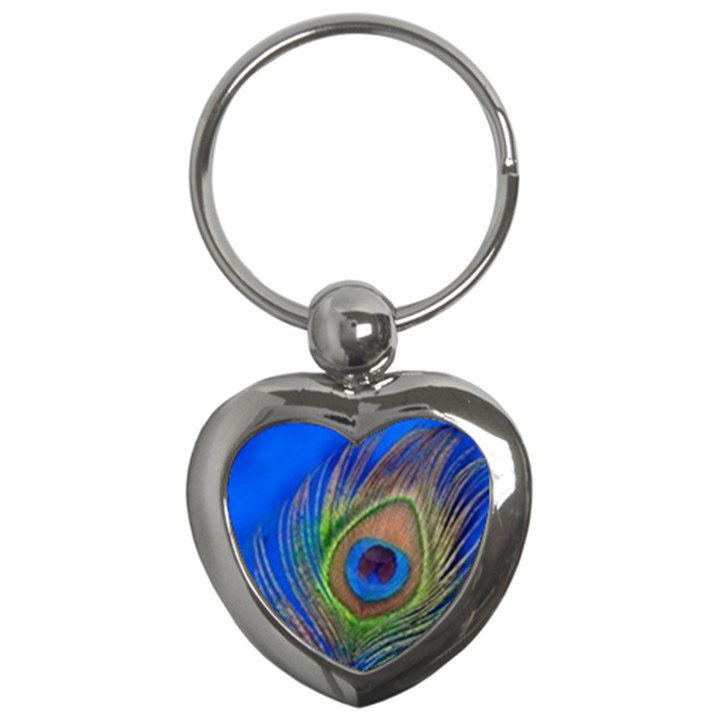 Blue Peacock Feather Key Chains (Heart) 