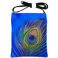 Blue Peacock Feather Shoulder Sling Bags by Amaryn4rt