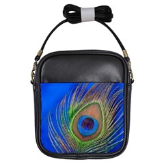 Blue Peacock Feather Girls Sling Bags by Amaryn4rt