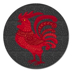 Red Fire Chicken Year Magnet 5  (round) by Valentinaart