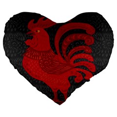 Red Fire Chicken Year Large 19  Premium Flano Heart Shape Cushions by Valentinaart
