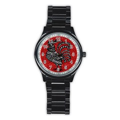 Year Of The Rooster Stainless Steel Round Watch by Valentinaart