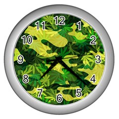 Marijuana Camouflage Cannabis Drug Wall Clocks (silver)  by Amaryn4rt