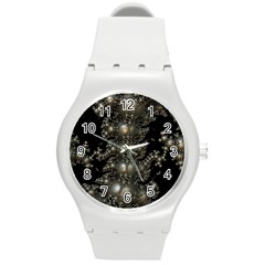 Fractal Math Geometry Backdrop Round Plastic Sport Watch (m) by Amaryn4rt