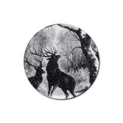Stag Deer Forest Winter Christmas Rubber Coaster (round)  by Amaryn4rt