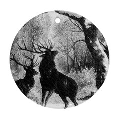 Stag Deer Forest Winter Christmas Round Ornament (two Sides) by Amaryn4rt