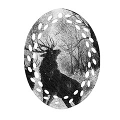 Stag Deer Forest Winter Christmas Oval Filigree Ornament (two Sides) by Amaryn4rt