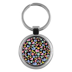 Spring Pattern - Black Key Chains (round)  by Valentinaart