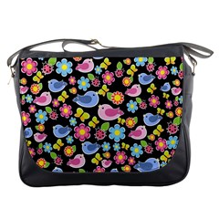 Spring Pattern - Black Messenger Bags by Valentinaart