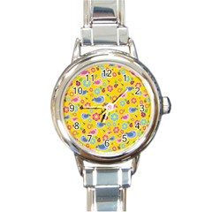 Spring Pattern - Yellow Round Italian Charm Watch by Valentinaart