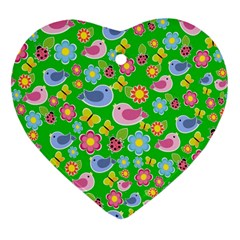 Spring Pattern - Green Heart Ornament (two Sides) by Valentinaart