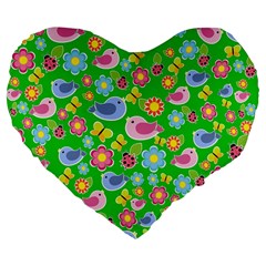 Spring Pattern - Green Large 19  Premium Flano Heart Shape Cushions by Valentinaart