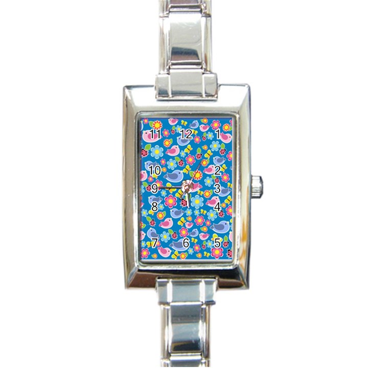 Spring pattern - blue Rectangle Italian Charm Watch