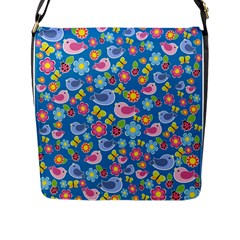 Spring Pattern - Blue Flap Messenger Bag (l)  by Valentinaart