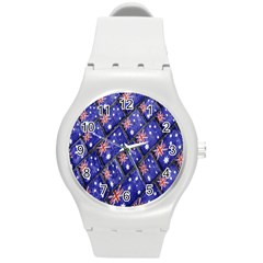 Australian Flag Urban Grunge Pattern Round Plastic Sport Watch (m) by dflcprints