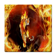 Fire Tiger Lion Animals Wild Orange Yellow Tile Coasters