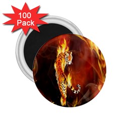 Fire Tiger Lion Animals Wild Orange Yellow 2.25  Magnets (100 pack) 