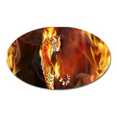 Fire Tiger Lion Animals Wild Orange Yellow Oval Magnet