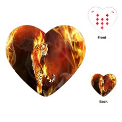 Fire Tiger Lion Animals Wild Orange Yellow Playing Cards (Heart) 