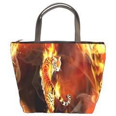 Fire Tiger Lion Animals Wild Orange Yellow Bucket Bags