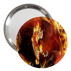 Fire Tiger Lion Animals Wild Orange Yellow 3  Handbag Mirrors