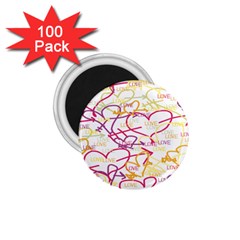 Love Heart Valentine Rainbow Color Purple Pink Yellow Green 1.75  Magnets (100 pack) 