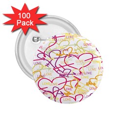 Love Heart Valentine Rainbow Color Purple Pink Yellow Green 2.25  Buttons (100 pack) 