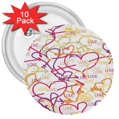 Love Heart Valentine Rainbow Color Purple Pink Yellow Green 3  Buttons (10 pack) 
