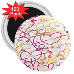 Love Heart Valentine Rainbow Color Purple Pink Yellow Green 3  Magnets (100 pack)