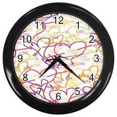 Love Heart Valentine Rainbow Color Purple Pink Yellow Green Wall Clocks (Black)