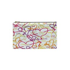 Love Heart Valentine Rainbow Color Purple Pink Yellow Green Cosmetic Bag (Small) 