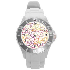 Love Heart Valentine Rainbow Color Purple Pink Yellow Green Round Plastic Sport Watch (L)