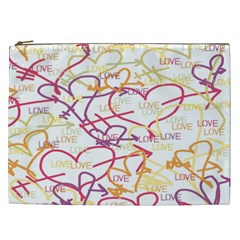 Love Heart Valentine Rainbow Color Purple Pink Yellow Green Cosmetic Bag (XXL) 