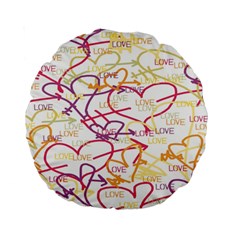 Love Heart Valentine Rainbow Color Purple Pink Yellow Green Standard 15  Premium Round Cushions