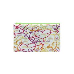 Love Heart Valentine Rainbow Color Purple Pink Yellow Green Cosmetic Bag (XS)