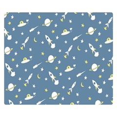 Space Saturn Star Moon Rocket Planet Meteor Double Sided Flano Blanket (Small) 
