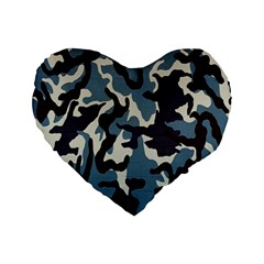 Blue Water Camouflage Standard 16  Premium Flano Heart Shape Cushions by Nexatart