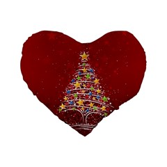 Colorful Christmas Tree Standard 16  Premium Flano Heart Shape Cushions