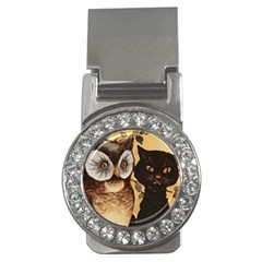 Owl And Black Cat Money Clips (cz)  by Nexatart