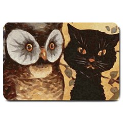 Owl And Black Cat Large Doormat  by Nexatart