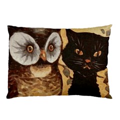 Owl And Black Cat Pillow Case (two Sides) by Nexatart