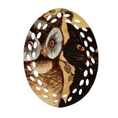 Owl And Black Cat Oval Filigree Ornament (two Sides) by Nexatart