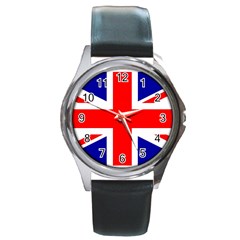 Union Jack Flag Round Metal Watch by Nexatart