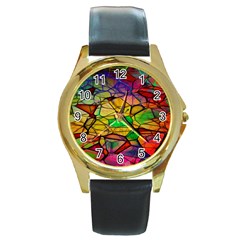 Abstract Squares Triangle Polygon Round Gold Metal Watch