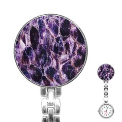 Agate Naturalpurple Stone Stainless Steel Nurses Watch