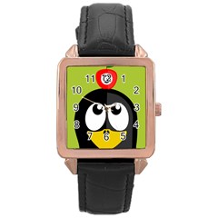 Animals Penguin Rose Gold Leather Watch 