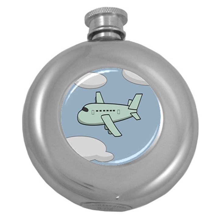 Airplane Fly Cloud Blue Sky Plane Jpeg Round Hip Flask (5 oz)